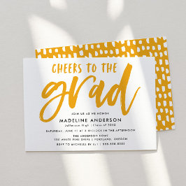 Skål för Studenten på Grad Gult-penselskriptet Inbjudningar