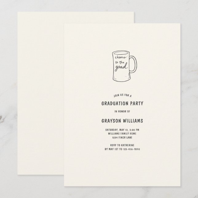 Skål för Studentfesten Grad Beer Mugg Inbjudningar (Fram/baksida)
