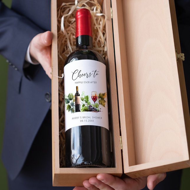 Skål för Vingårds-akvarell Bröllopsdusch Vinflaska Etikett (Skapare uppladdad)