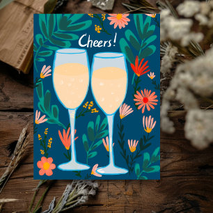 Skål! Glänsande Vin Champagne Blommor Grattis  Vykort