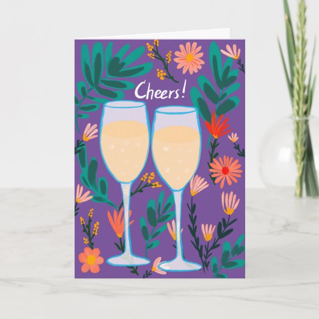 Skål! Gratulerara mousserande Vin Champagne Flower Kort (Framsida)