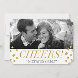 Skål! Guld Confetti New Years Photo Helgdag Card Julkort