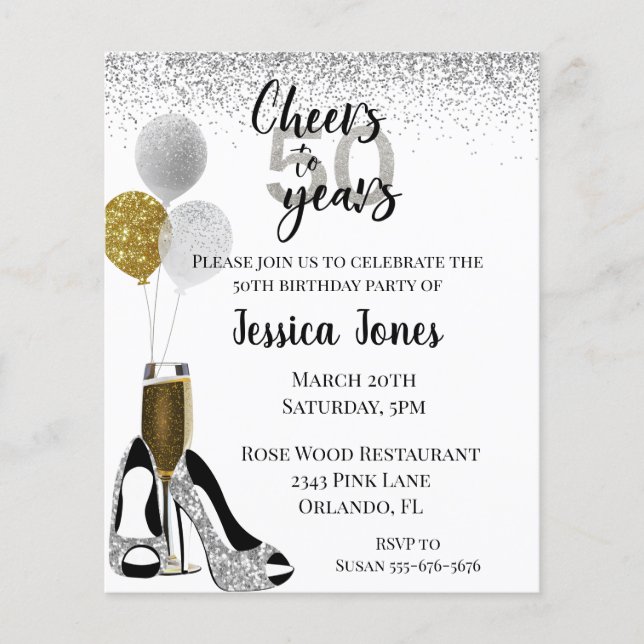 Skål i 50 år Silver Guld Glitter Champagne I (Framsida)