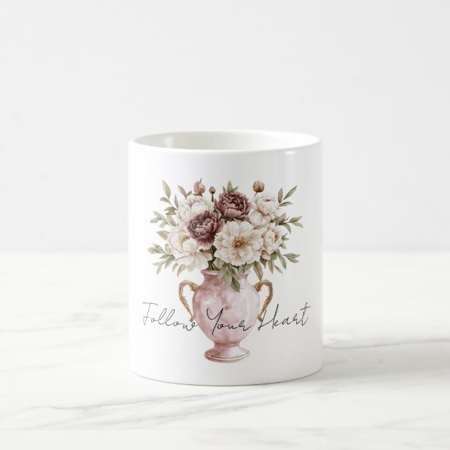 Skål i rosa nyans med chokladcrèmefärgade blommor kaffemugg (Center)