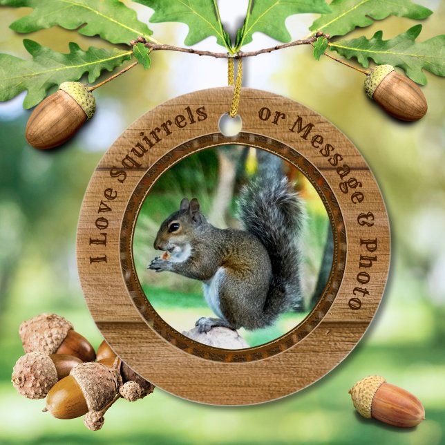 Skål jul med texten, foto julgransprydnad keramik (Personalized, Squirrel tree ornaments. Christmas squirrel ornaments. Squirrel lover gifts. Squirrels)