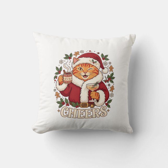 Skål jul orange katt julhatt drycker Ginge Kudde (Framsida)