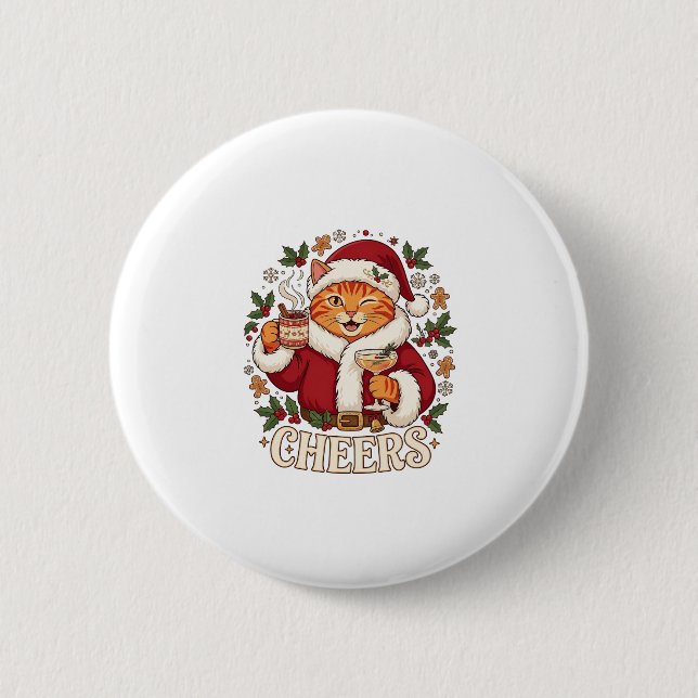 Skål jul orange katt jultomten mössa drycker Ginge Knapp (Framsida)