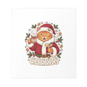 Skål Jul Orange Katt Santa Hatt Dricker Ginge Anteckningsblock
