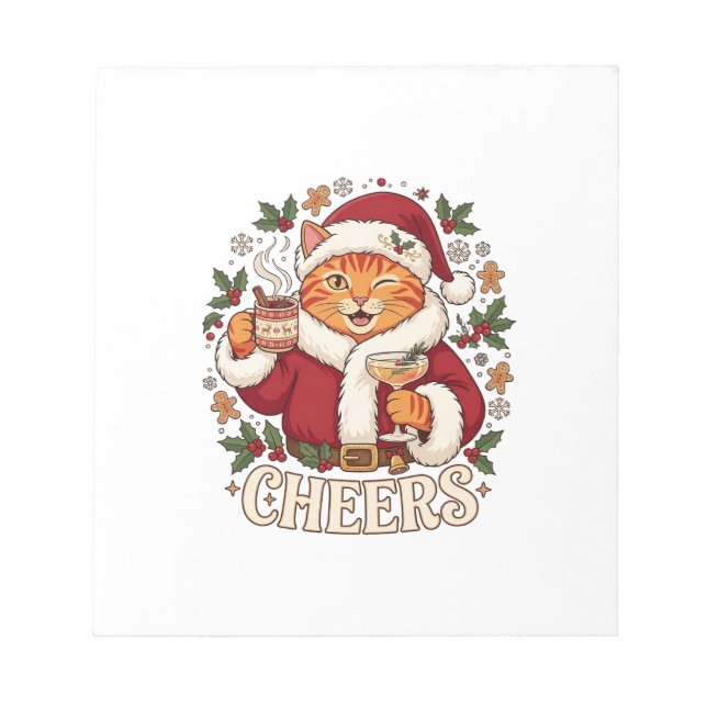 Skål Jul Orange Katt Santa Hatt Dricker Ginge Anteckningsblock (Framsida)