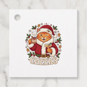 Skål Jul Orange Katt Santa Hatt Dricker Ginge Gåvor Etiketter