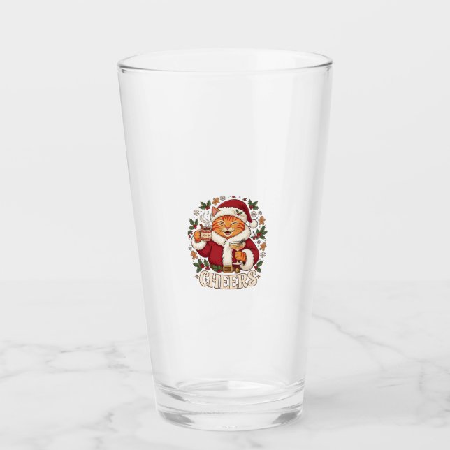 Skål jul Orange Katt Santa Hatt Dricker Ginge Glaskopp (Framsida)