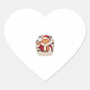 Skål Jul Orange Katt Santa Hatt Dricker Ginge Hjärtformat Klistermärke