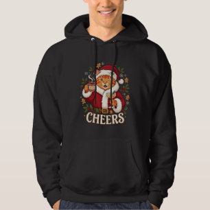 Skål Jul Orange Katt Santa Hatt Dricker Ginge Hoodie