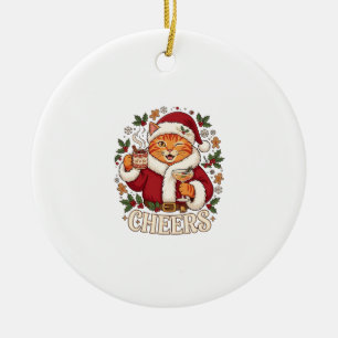 Skål jul Orange Katt Santa Hatt Dricker Ginge Julgransprydnad Keramik