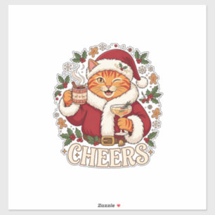 Skål Jul Orange Katt Santa Hatt Dricker Ginge Klistermärken