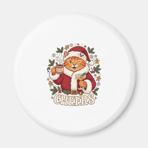 Skål Jul Orange Katt Santa Hatt Dricker Ginge Magnet