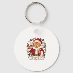 Skål Jul Orange Katt Santa Hatt Dricker Ginge Nyckelring