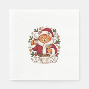 Skål Jul Orange Katt Santa Hatt Dricker Ginge Pappersservett