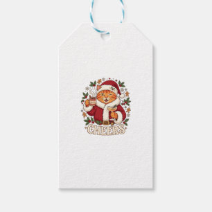 Skål Jul Orange Katt Santa Hatt Dricker Ginge Presentetikett
