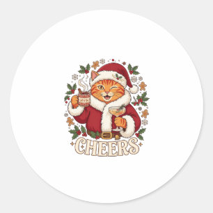 Skål jul Orange Katt Santa Hatt Dricker Ginge Runt Klistermärke