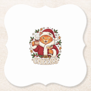 Skål jul Orange Katt Santa Hatt Dricker Ginge Underlägg Papper