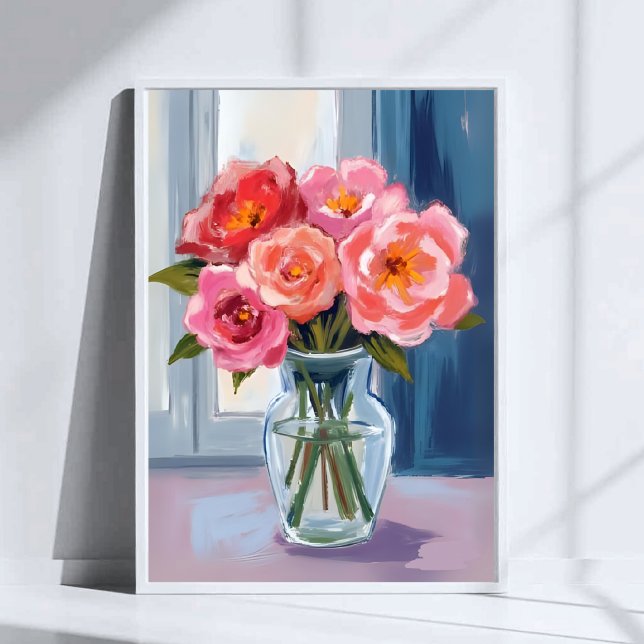 Skål med bukett av rosa rosor romantisk blomma poster (Skapare uppladdad)