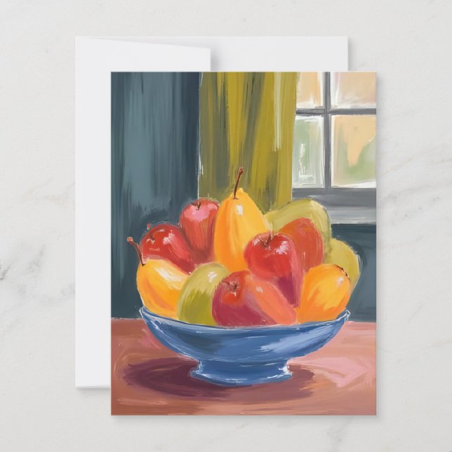 Skål med frukt akvarellmålning tack kort (Framsida)