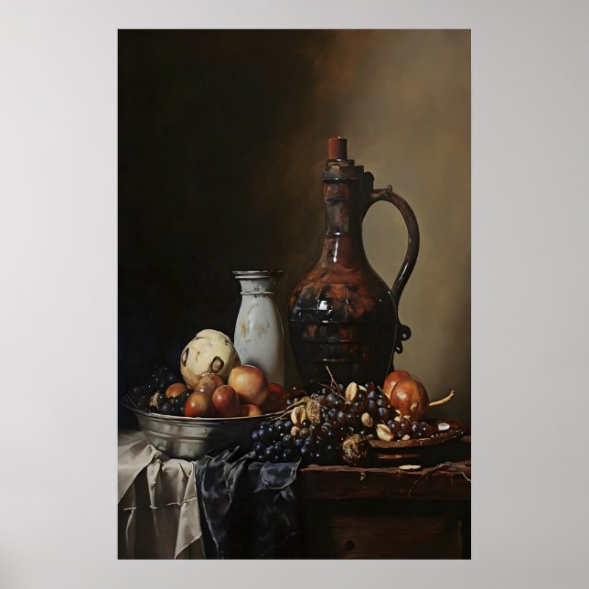 Skål med frukter Mörk akademi, Antik målning Poster (Framsidan)