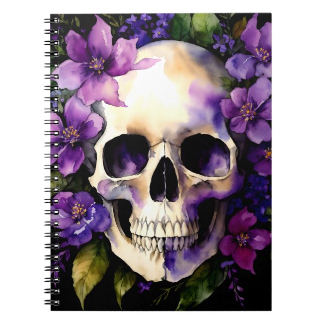 Skal med Lila blommor Watercolor Art Art Anteckningsbok (Framsidan)