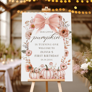 Skål med rosa band och blommor pumpa födelsedags v poster