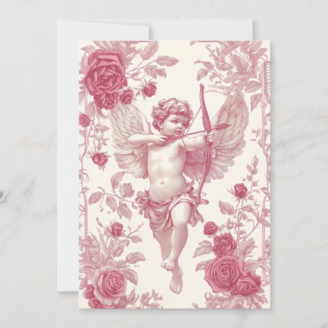 Skål med rosa Cupid till Alla hjärtans dag Julkort (Framsida)