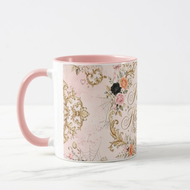 Skål med rosa handtag God Halloween  Mugg (Vänster)