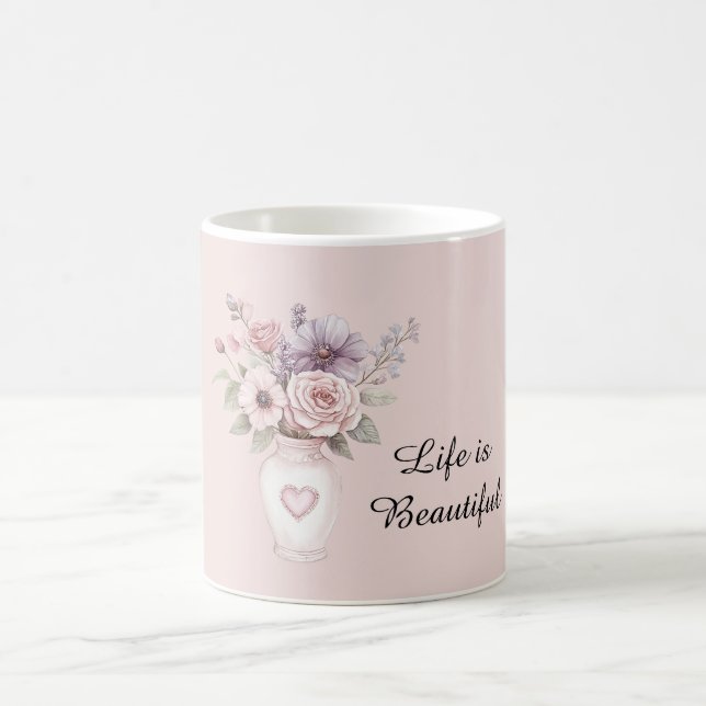 Skål med rosa lila blommor kaffemugg (Center)