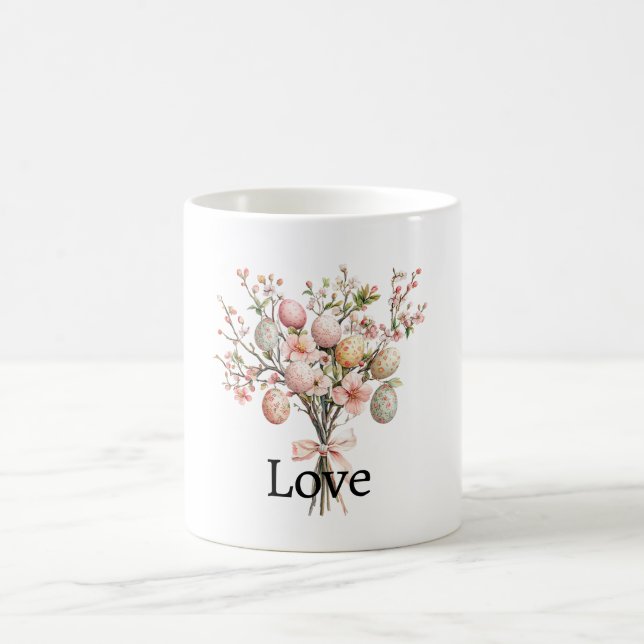 Skål med rosa påskägg och blommor kaffemugg (Center)