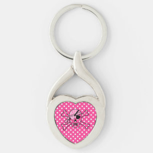 Skal med Rosa Polka dots Twisted Heart Silverfärgad Nyckelring