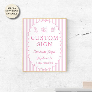 Skal med rosa ränder Baby Shower Anpassad skylt Po