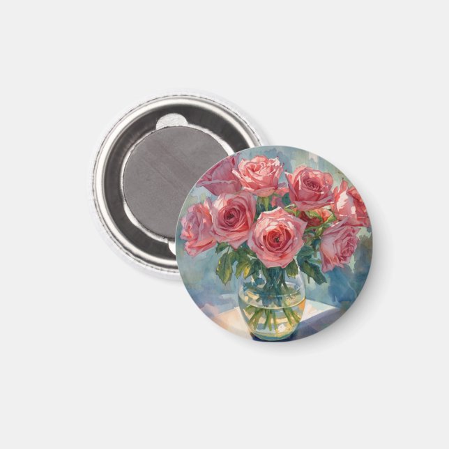 Skål med rosa rosor magnet (Front/Back)