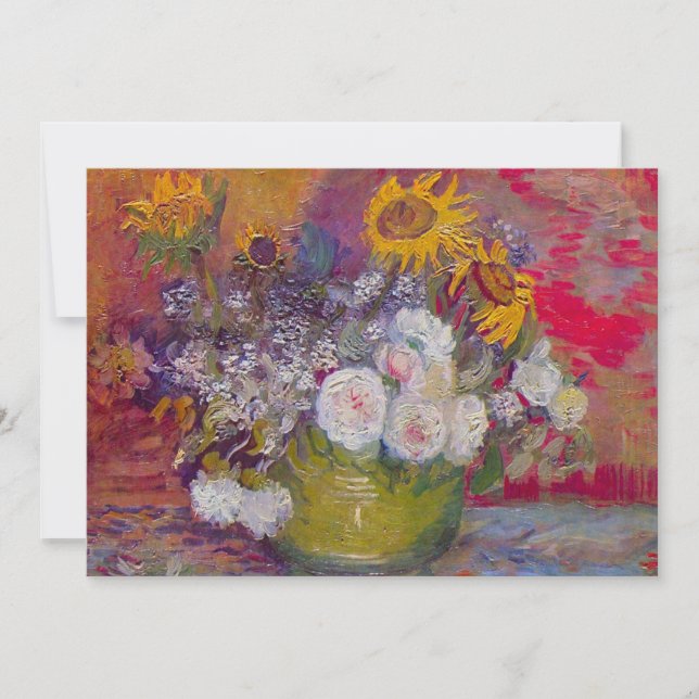 Skål med solrosor och rosor av Vincent van Gogh Inbjudningar (Framsida)