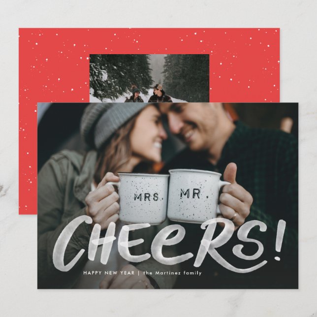 Skål med två fotoljefärger gott nytt år julkort (Fram/baksida)