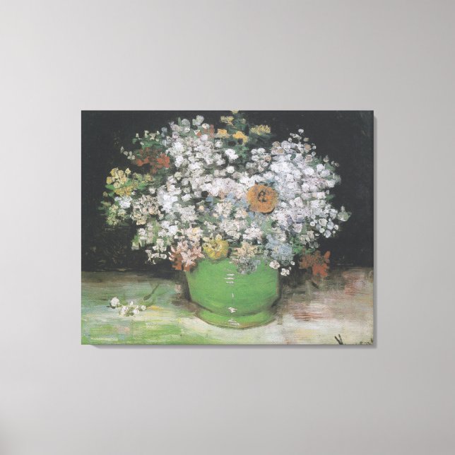 Skål med zinnias och andra blommor canvastryck (Framsida)