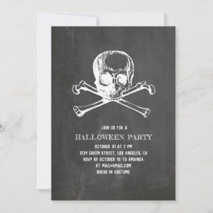 Skal och ben. Chalkboard Halloween fest. Pirat Inbjudningar