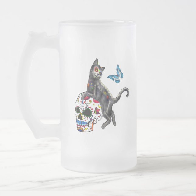 Skal och fjäril av day of the dead frostat ölglas (Vänster)