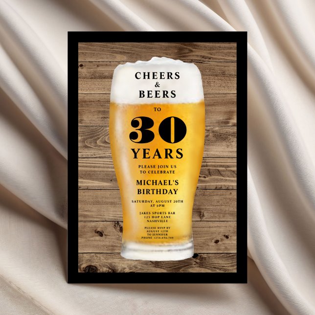 Skål Och Öl 30-årsfirande Inbjudningar (Cheers And Beers 30th Birthday Invitation)