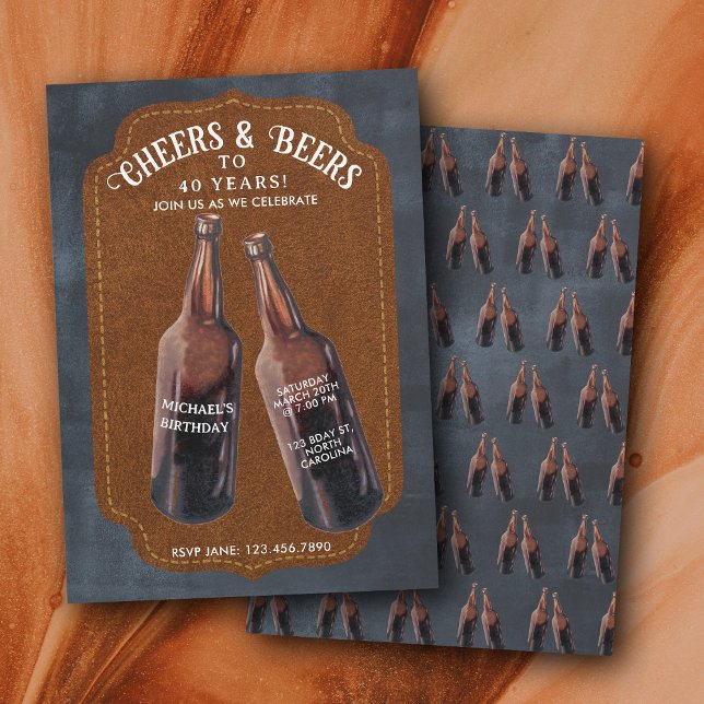 Skål och öl 40-års ölfödelsedagsfest inbjudningar (Cheers and Beers 40th Beer Birthday Party Invitation)
