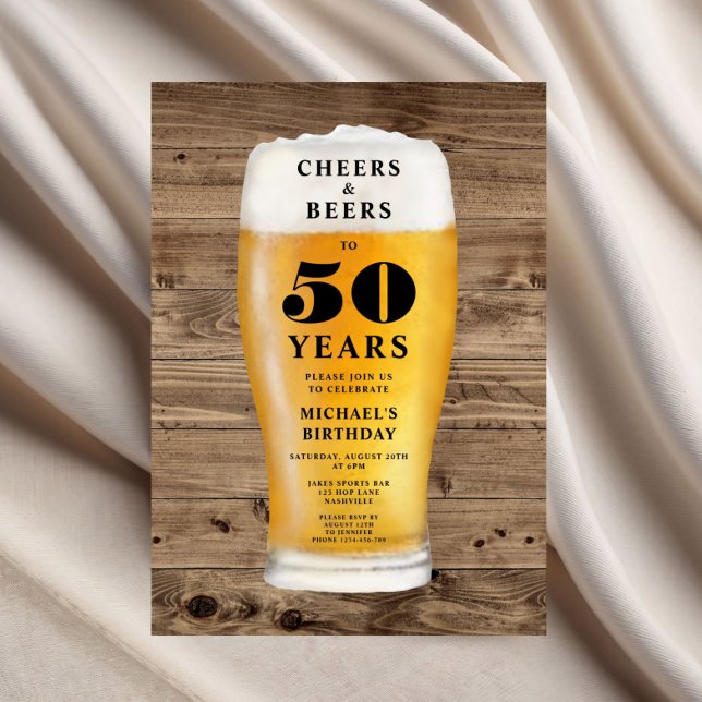 Skål Och Öl 50-årsdag Inbjudningar (Cheers And Beers 50th Birthday Invitation)