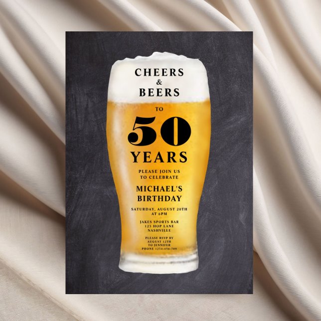 Skål Och Öl 50-årsdag Inbjudningar (Cheers And Beers 50th Birthday Invitation)