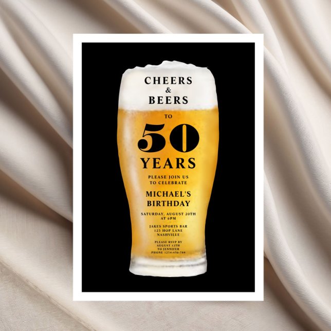 Skål Och Öl 50-årsfirande Inbjudningar (Cheers And Beers 50th Birthday Invitation)