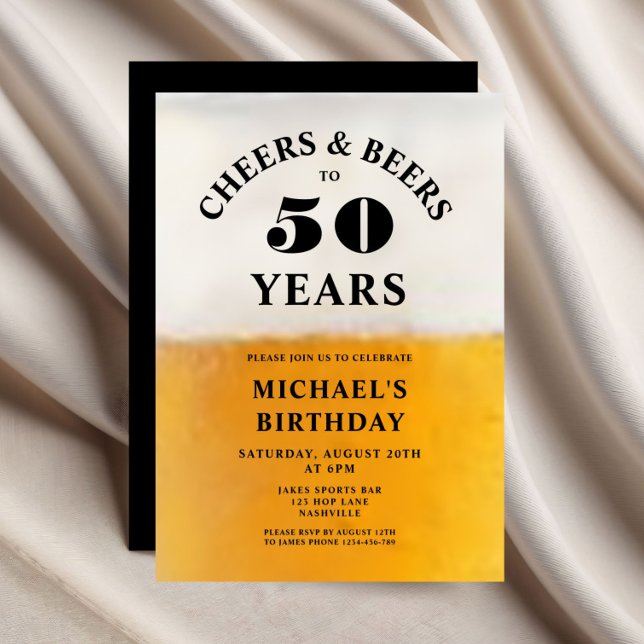 Skål Och Öl 50-årsfirande Inbjudningar (Cheers And Beers 50th Birthday Invitation)