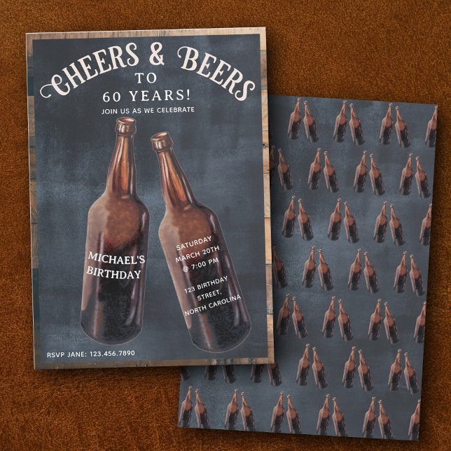 Skål och öl 60-års ölfödelsedagsfest inbjudningar (Cheers and Beers 60th Beer Birthday Party Invitation)