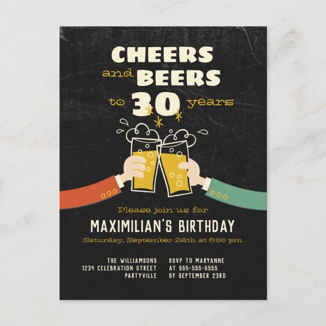 Skål Och Öl För 30 År Retro Inbjudan (Framsida)